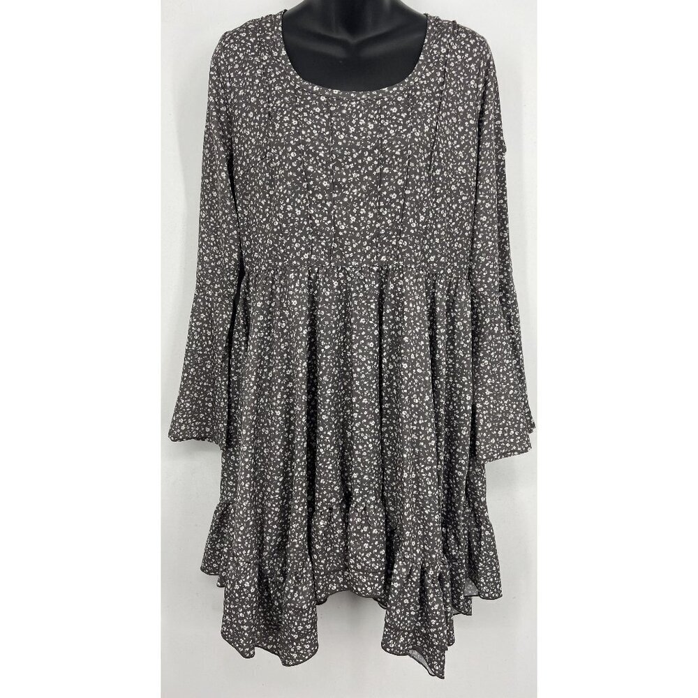 Mia Joy Women Shift Tunic Dress Size Medium Gray Long Slit Sleeve Floral NWT New